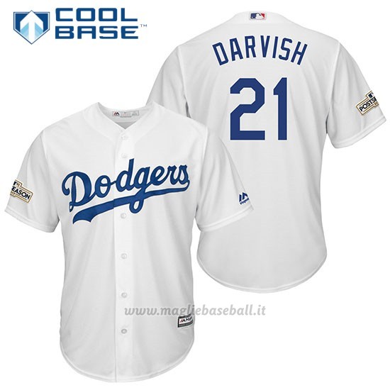 Maglia Baseball Uomo Los Angeles Dodgers 2017 Postseason Yu Darvish Bianco Cool Base